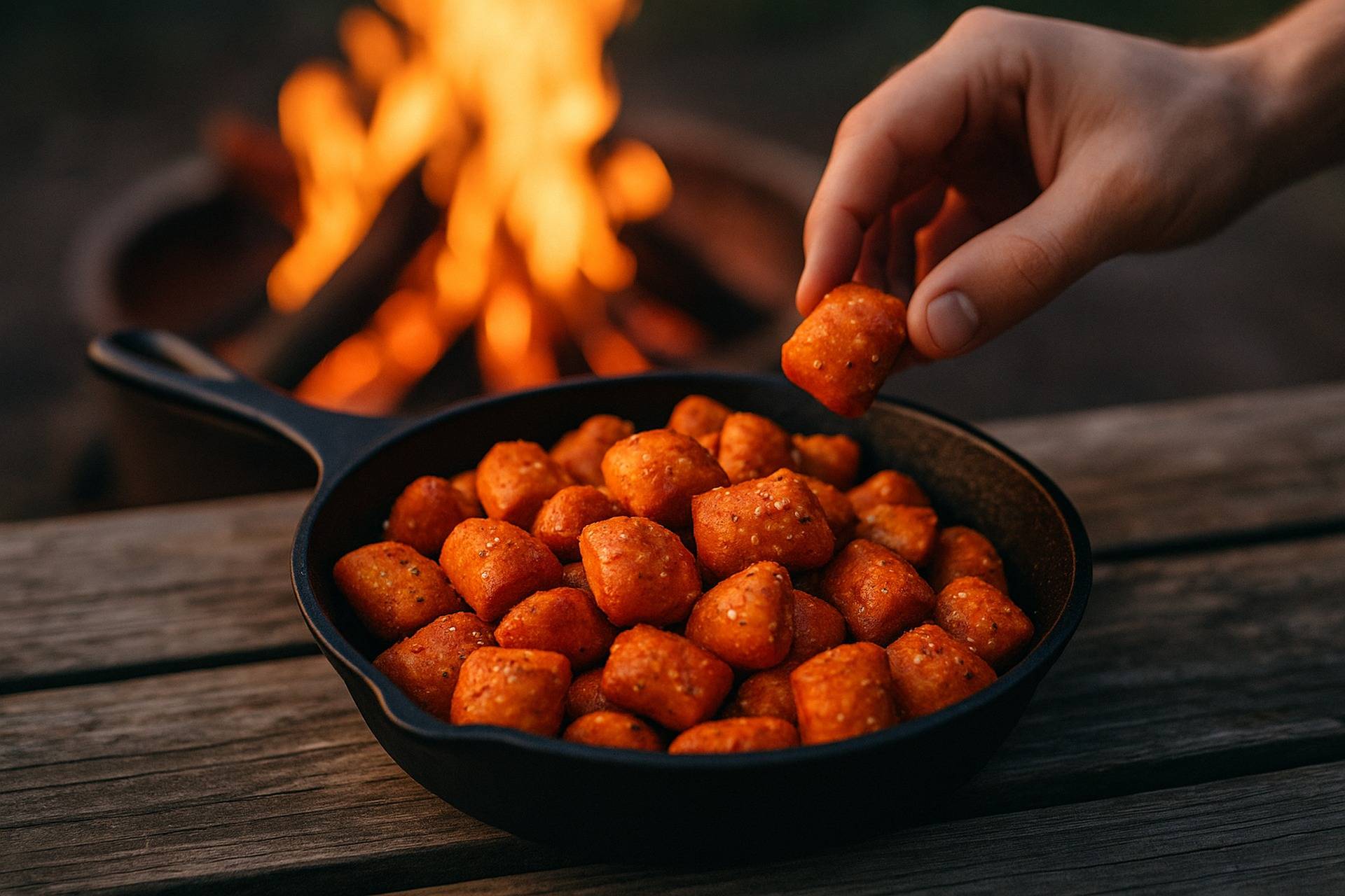 Golden pretzel bites coated in buffalo sauce and ranch seasoning, ready to serve on a plate.