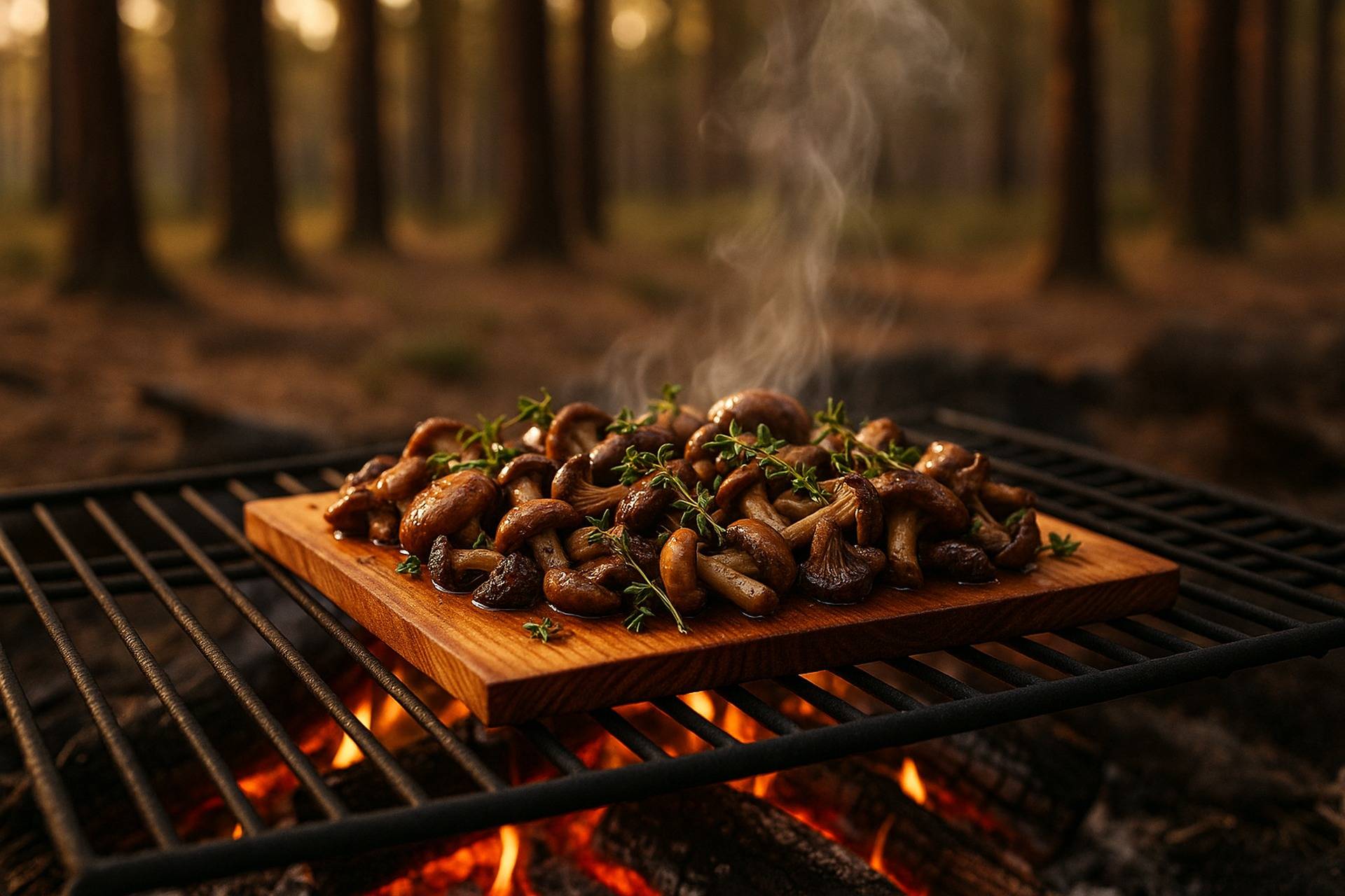 Cedar Smoked Wild Mushrooms With Thyme Butter camp recipe image