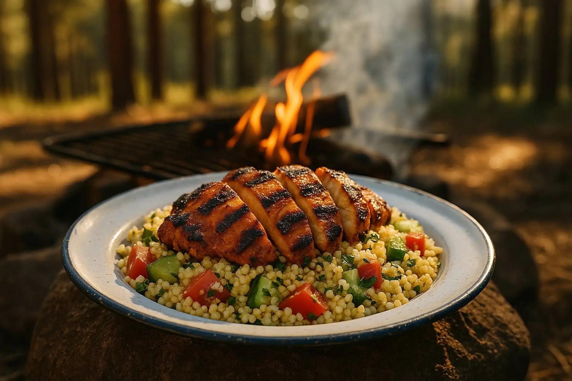 Charred Harissa Chicken With Couscous Salad camp recipe image