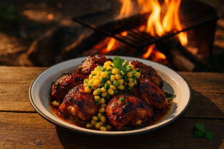 Chipotle Honey Chicken Thighs With Charred Corn Salsa camp recipe image