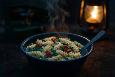Creamy Garlic Parmesan Pasta With Spinach And Sun Dried Tomatoes camp recipe image