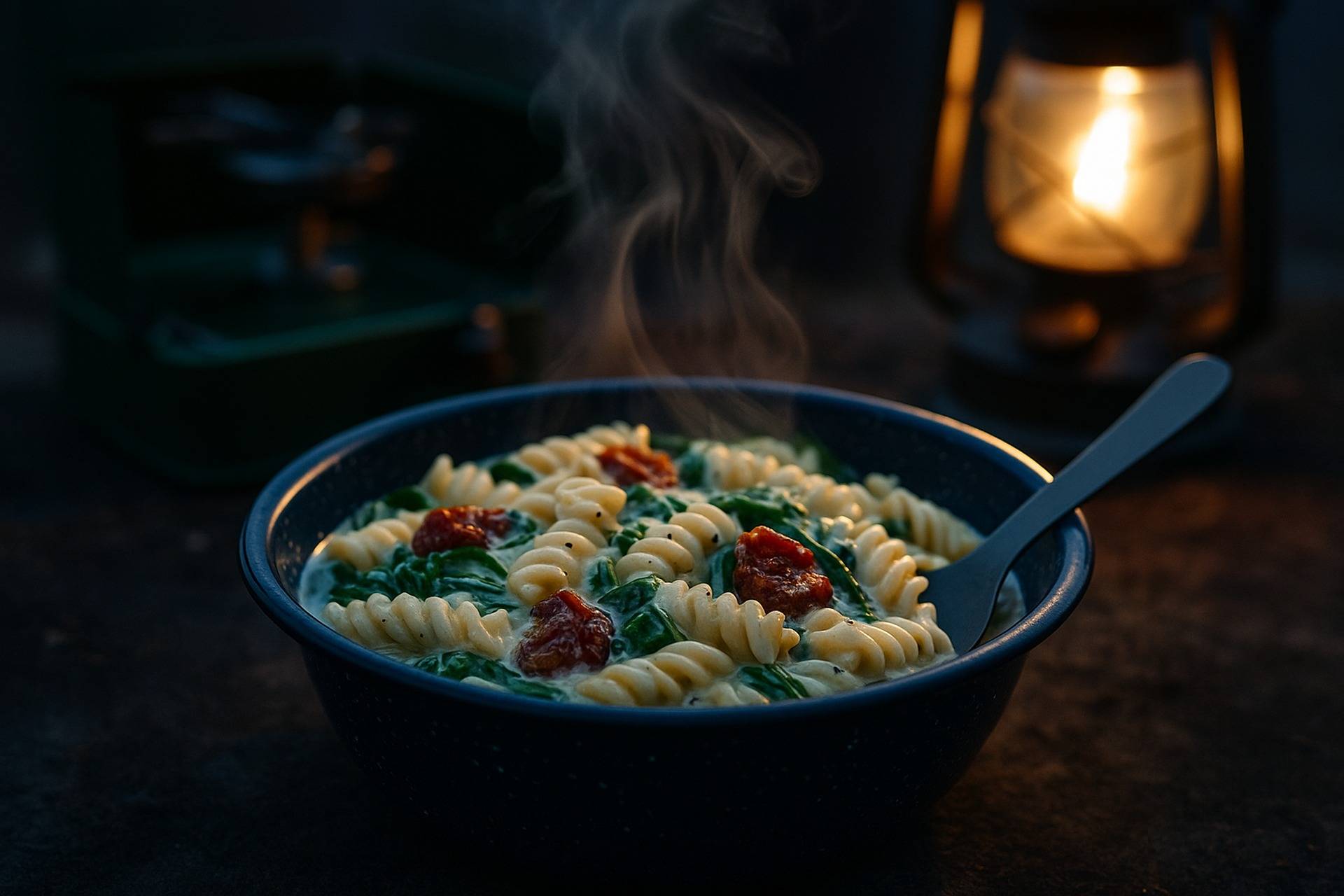 Creamy Garlic Parmesan Pasta With Spinach And Sun Dried Tomatoes camp recipe image