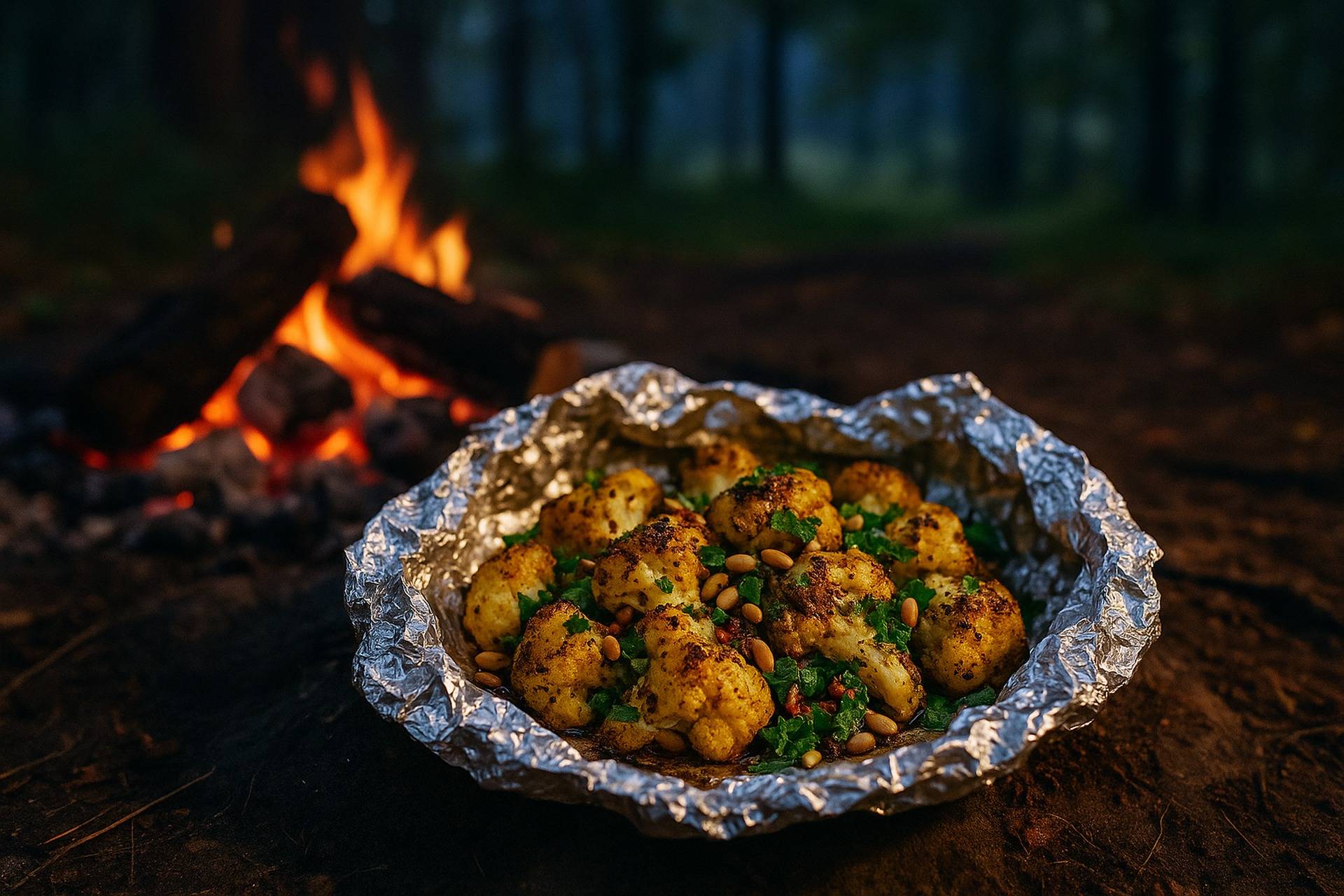 Foil Packet Zaatar Cauliflower With Toasted Pine Nuts camp recipe image