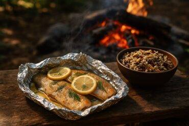 Lemon Herb Trout With Wild Rice Pilaf camp recipe image