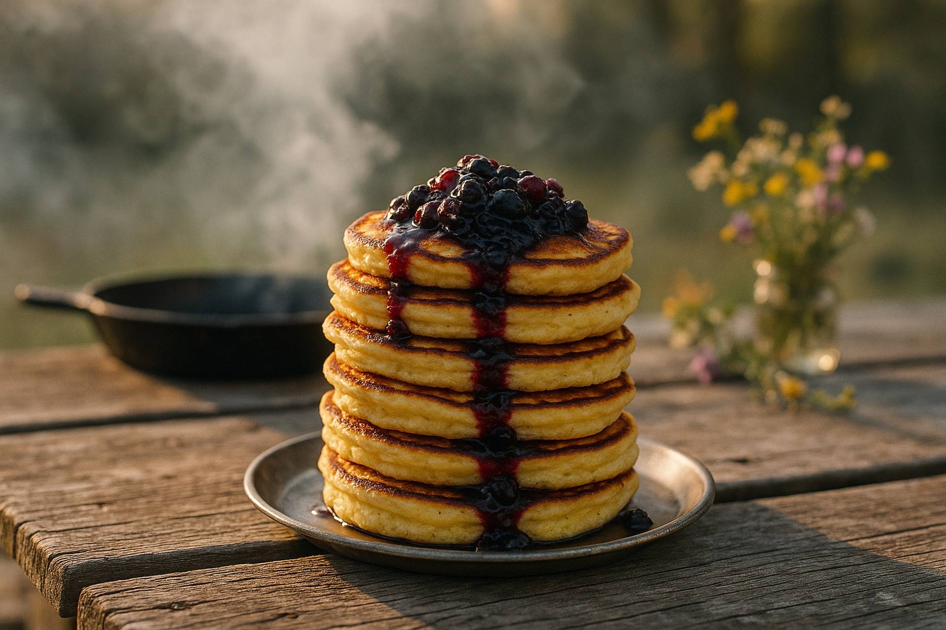 Lemon Ricotta Hotcakes With Berry Compote camp recipe image