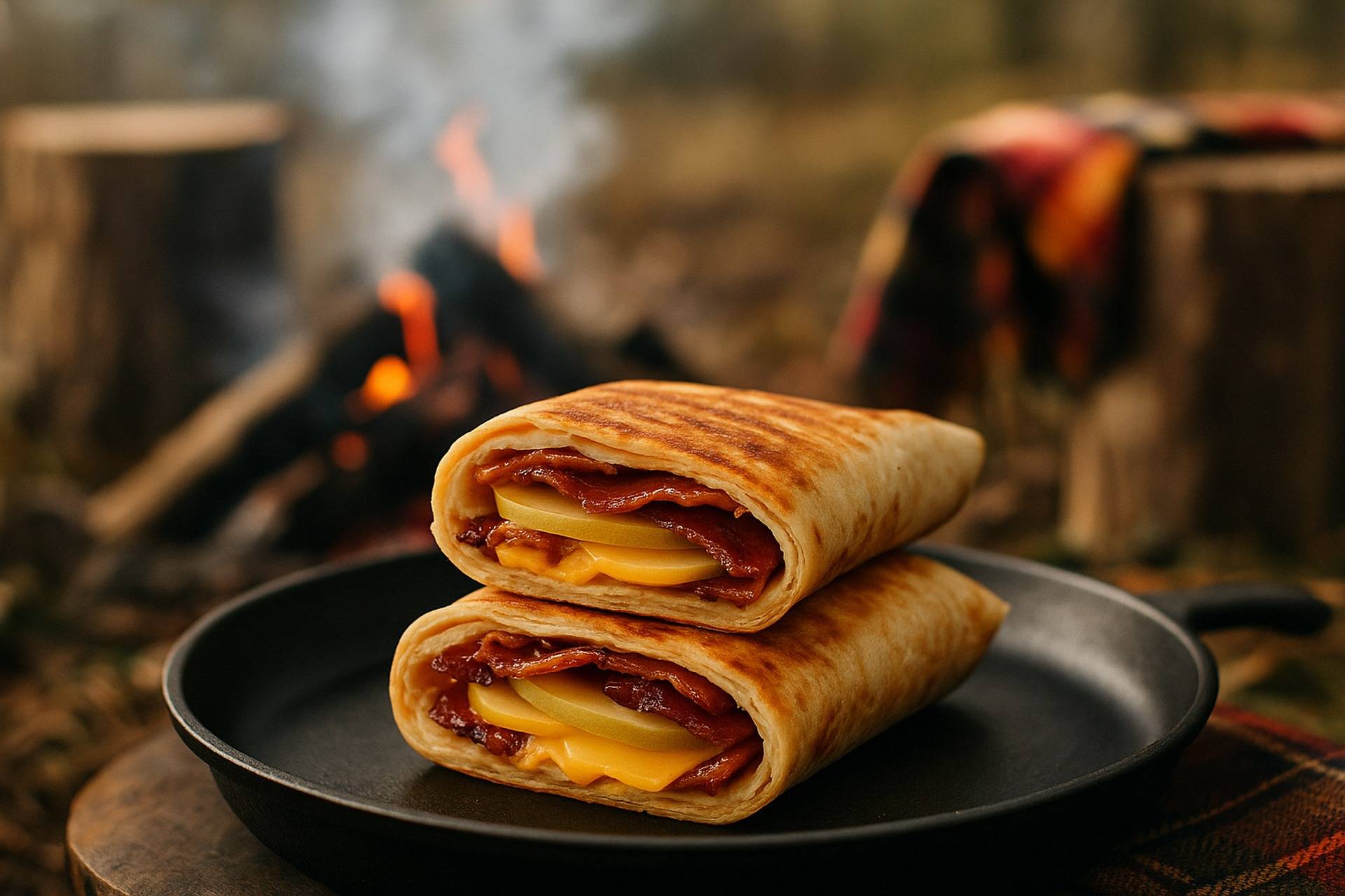 Maple Bacon Apple Cheddar Wraps camp recipe image