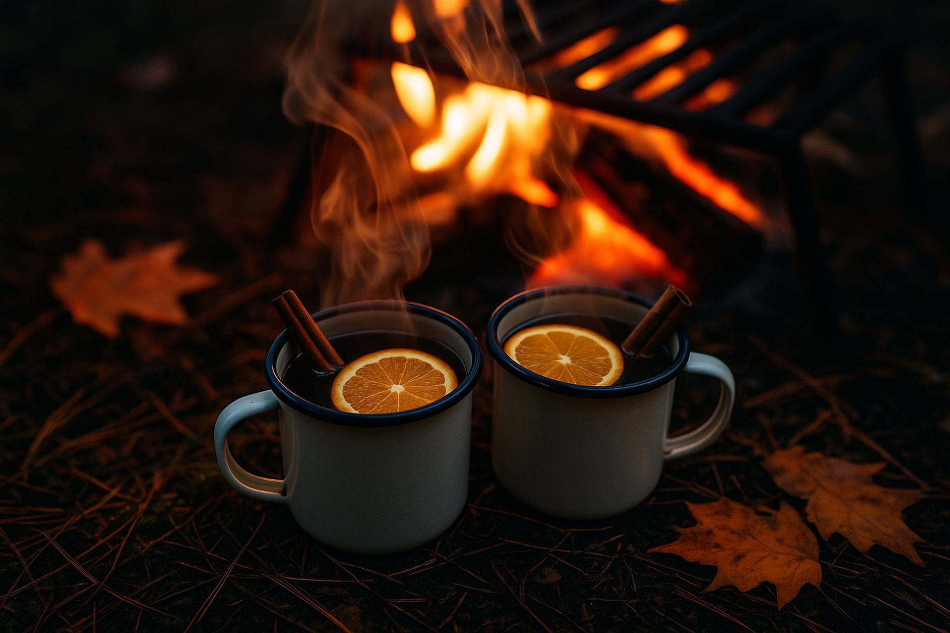 A warm bourbon drink with maple and cinnamon spices served in a mug beside cinnamon sticks and maple syrup.