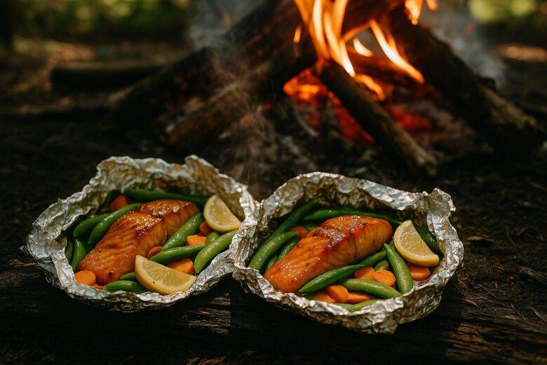 Miso Ginger Salmon Packets With Spring Veggies camp recipe image