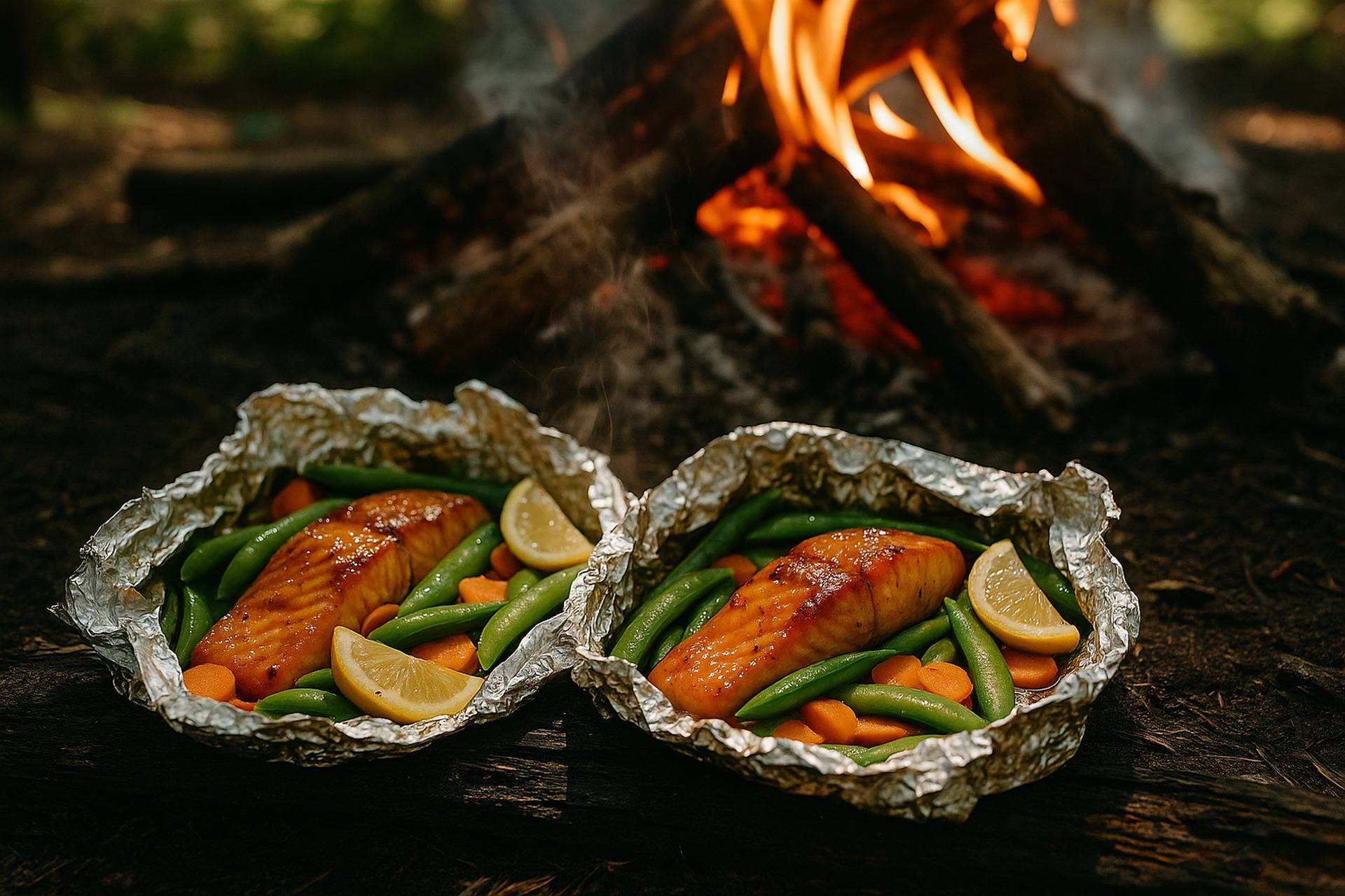 Miso Ginger Salmon Packets With Spring Veggies camp recipe image