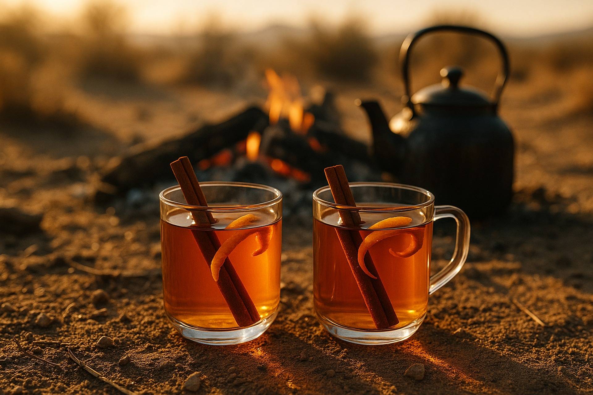 A steaming cup of Moroccan spiced orange blossom tea with a spoon resting inside.