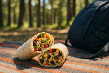 Tuna salad with beans and corn wrapped in a tortilla, ready to eat.