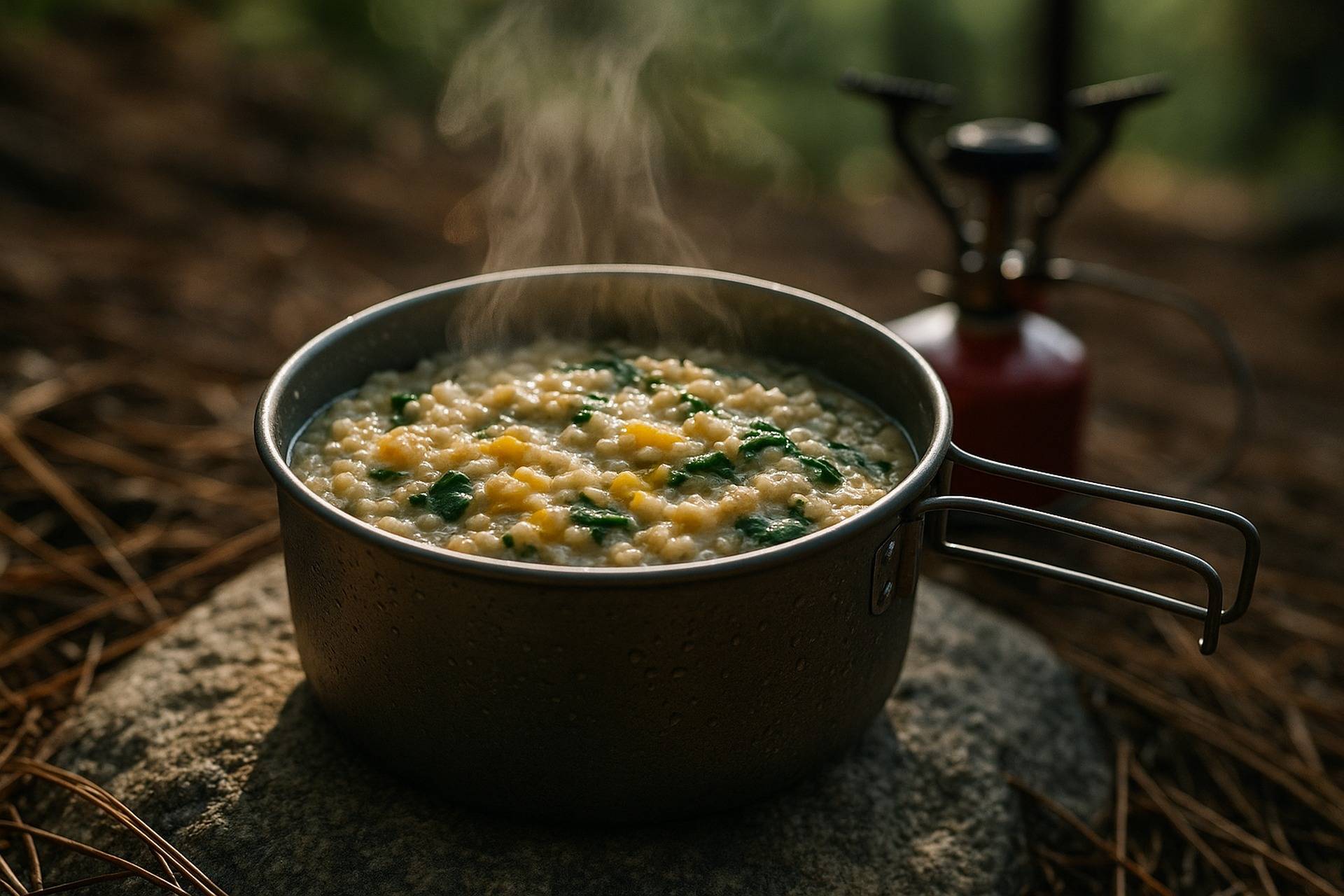 Savory oatmeal cooked with spinach and melted cheddar cheese in a single pot.