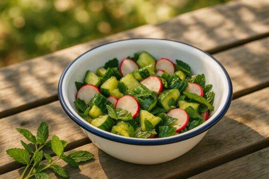 Smashed Cucumber And Radish Salad With Mint camp recipe image
