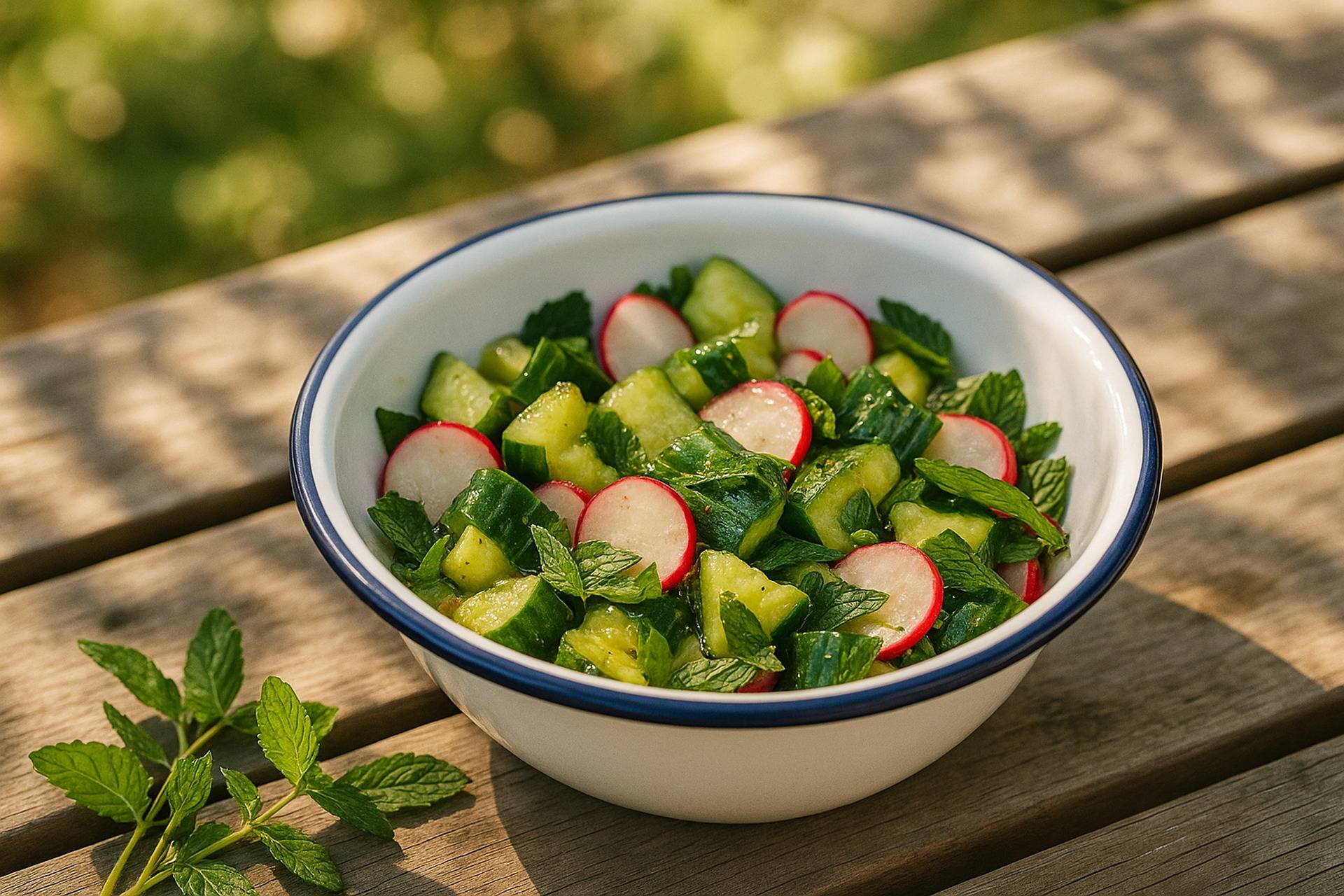 Smashed Cucumber And Radish Salad With Mint camp recipe image