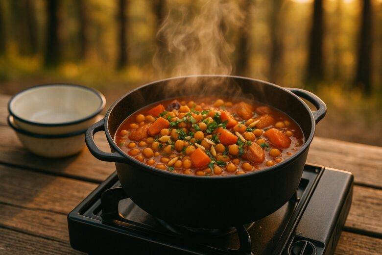 Spiced Chickpea Tagine With Apricots Almonds camp recipe image